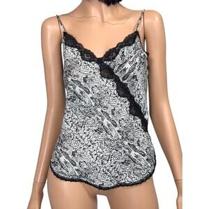 Vintage Y2K Snake Print Cami Top Delicates M Lace Trim Coquette